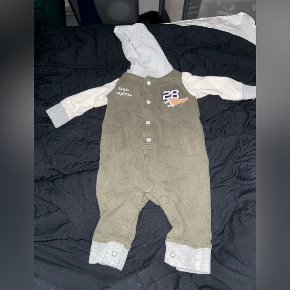 Carter's Olive & Cream 'Team Captain' Hooded One-Piece